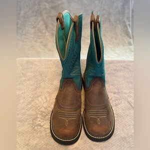 Ariat Brown and Teal Western Boots 10b
